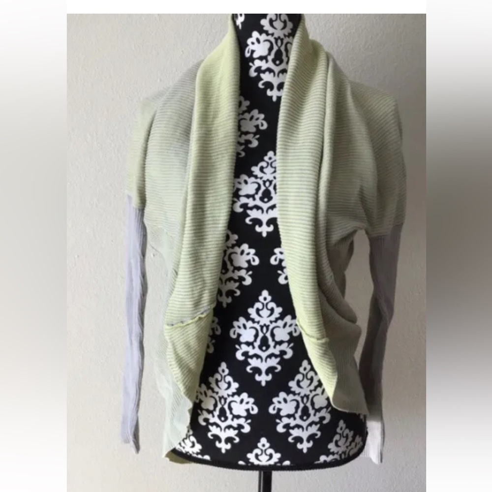 Dakini Women’s Striped Gray Green Cocoon Long Sleeve Open Sweater Cardigan M